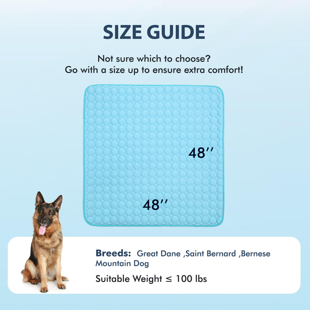 MICROCOSMOS Summer Cooling Mat & Sleeping Pad- Water Absorption Top, Materials Safe, Easy Carry, EZ Clean. Keep Cooling for Pets, Kids and Adults.(Blue, 48" x48")