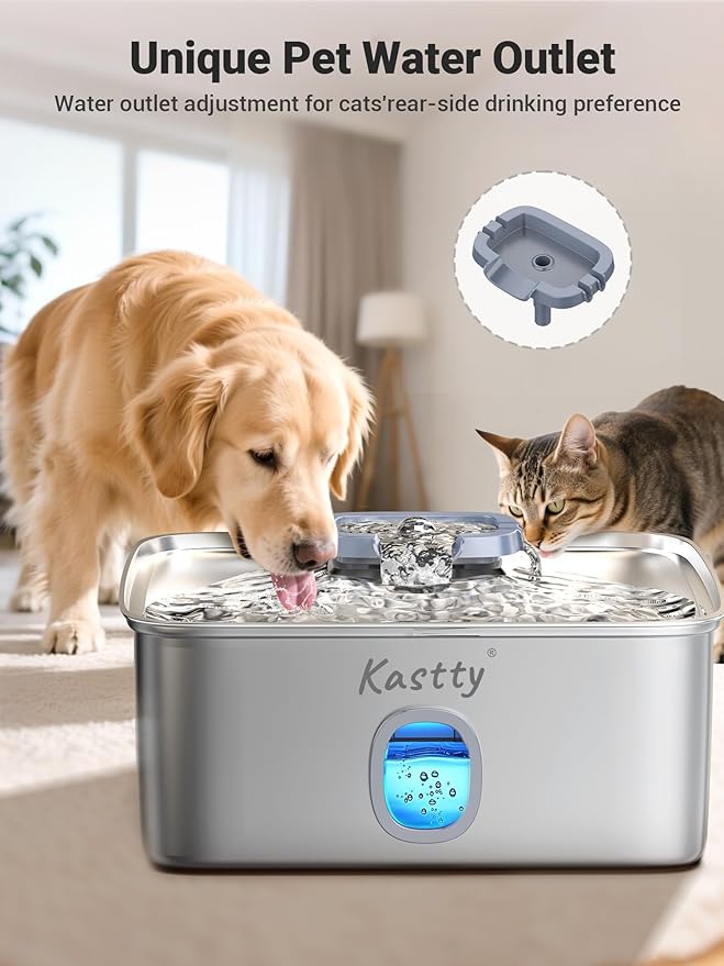 Kastty 4 Gal/15L Stainless Steel Dog Water Fountain for Large Dogs