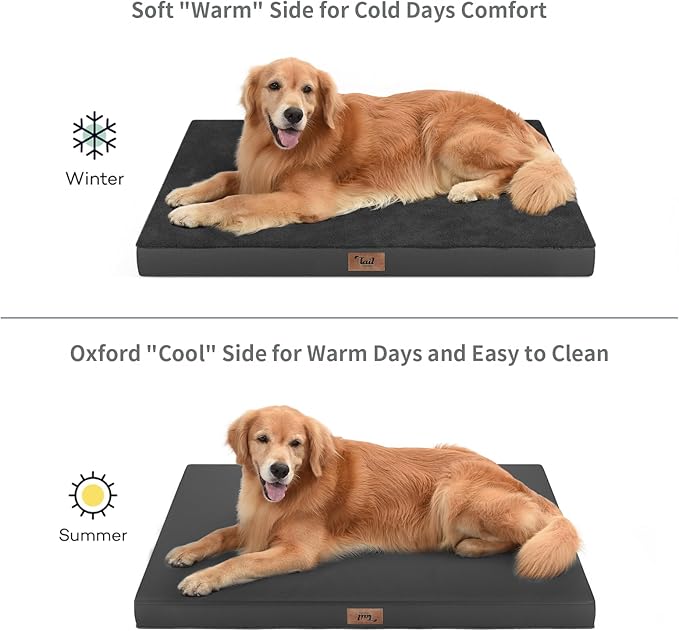 Large Comfy Washable Dog Bed, Orthopedic Egg Crate Foam Dog Crate Mat for Large Dogs with Removable Cover, 41x27 Inch, Black
