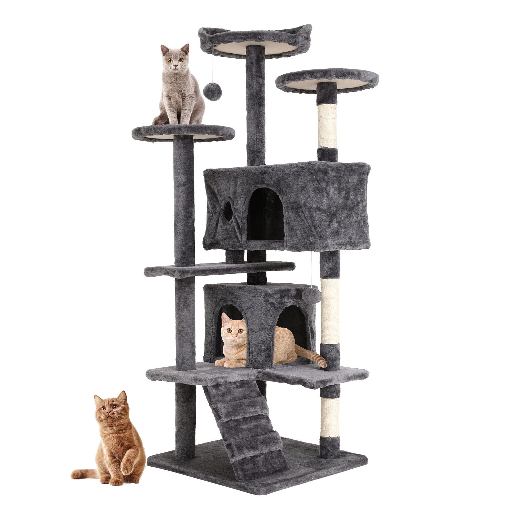 GINMAON Cat Tree for Indoor Cats, Multi-Level Cat Tower with Scratching Posts & Cozy Condo, Space Saving Cat Activity Center, Durable Pet Play House (54in,Light Gray)