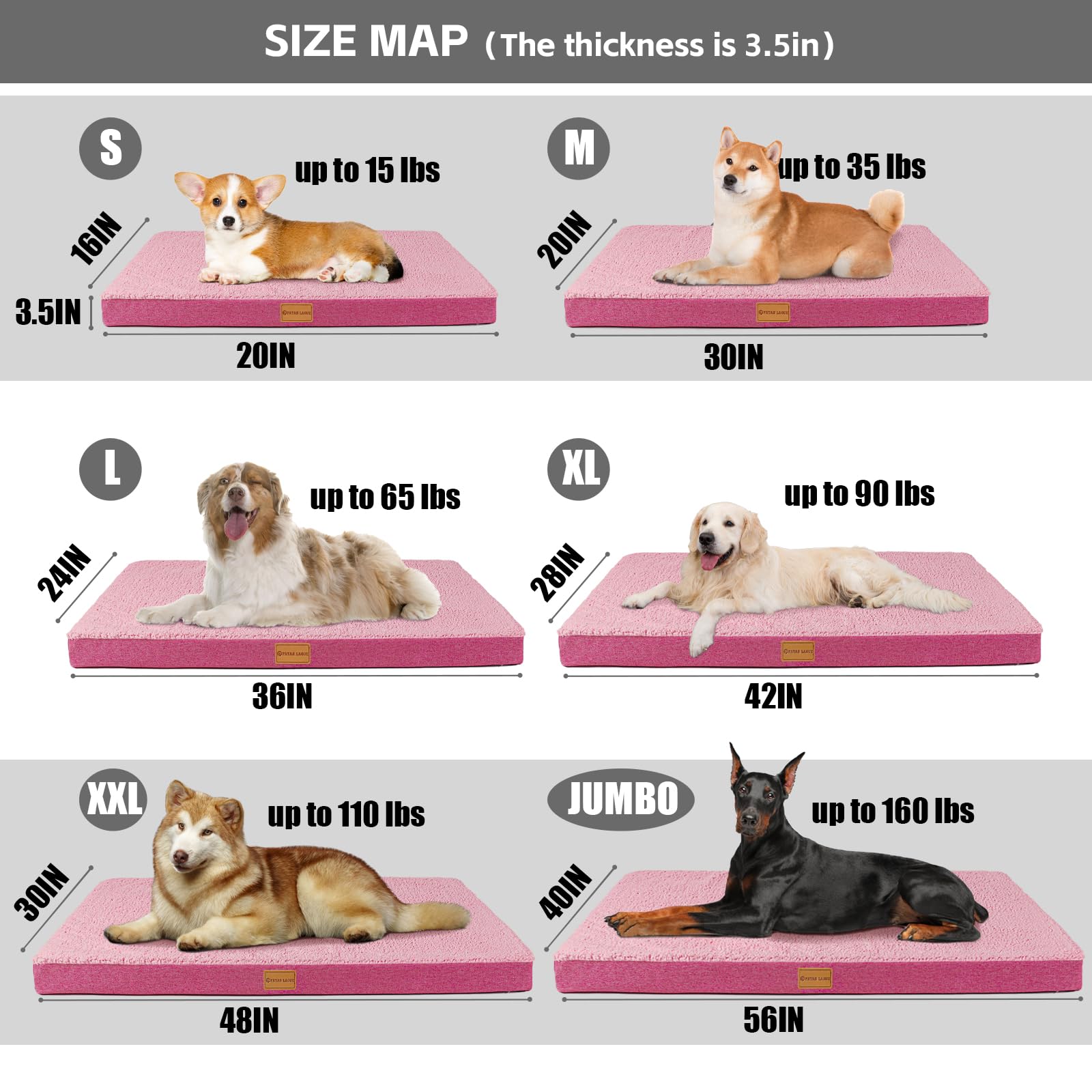 Patas Lague Orthopedic Large Dog Bed Washable Pet Sofa Mat 42''X28'' Pink