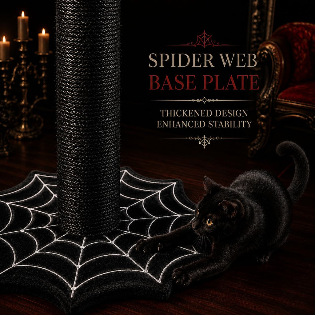 PuzzlePaw Gothic Cat Scratching Post with Spider Toys for Indoor Large Cats