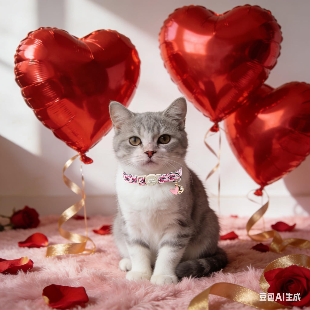 Unique Style Paws Pink Kitten Collars,Cute Valentine Cats Collar with Bell,Kitten Collar Breakaway Buckle with Heart Pattern,Adjustable Valentine Cat Collars,Ideal Gift for Boy Girl Cats