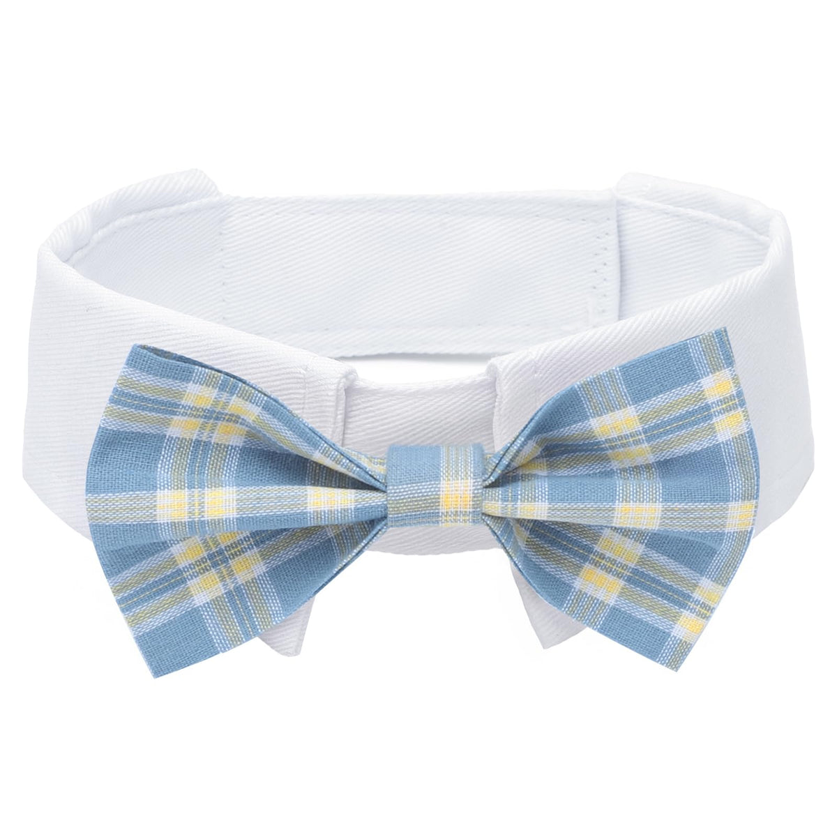 Segarty Dog Bow Tie, Adjustable Yellow Plaid Bowtie Collar for Neck Girth 10.2-12.6in, Medium Neck Tie Tuxedo Comfortable Cotton Boy Pet Grooming Accessory for Formal Wedding Holiday Birthday Party