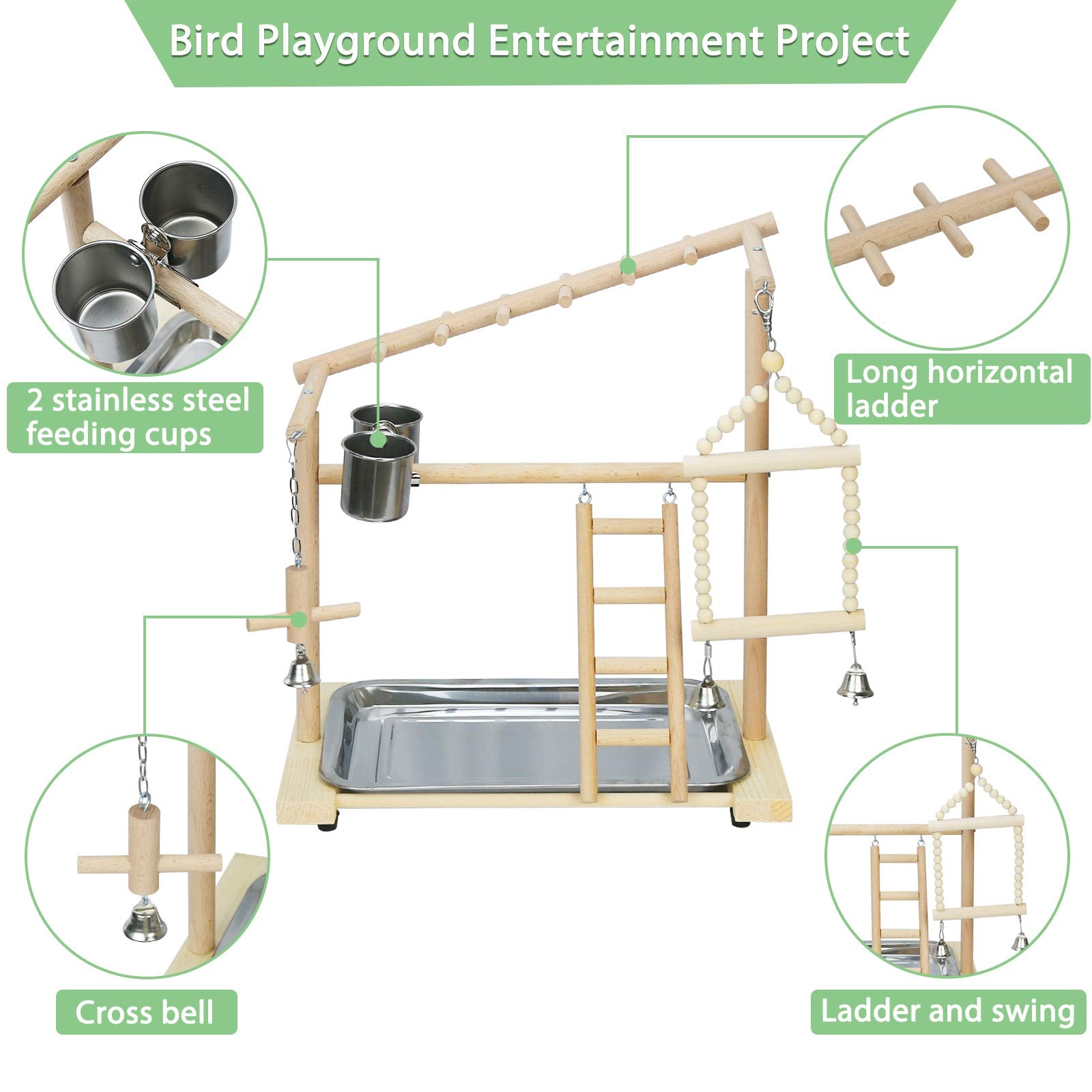 Ibnotuiy Parrot Playstand Bird Playground Wood Perch Stand