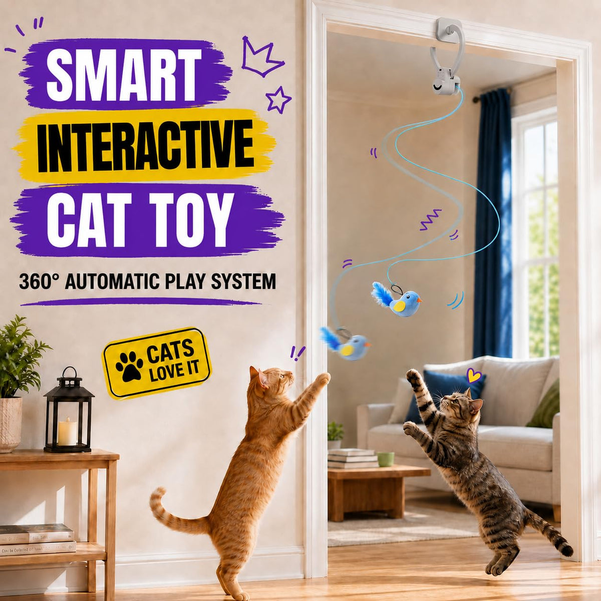 Interactive Cat Toys for Indoor Cats, Clip-On Automatic Flying Bird