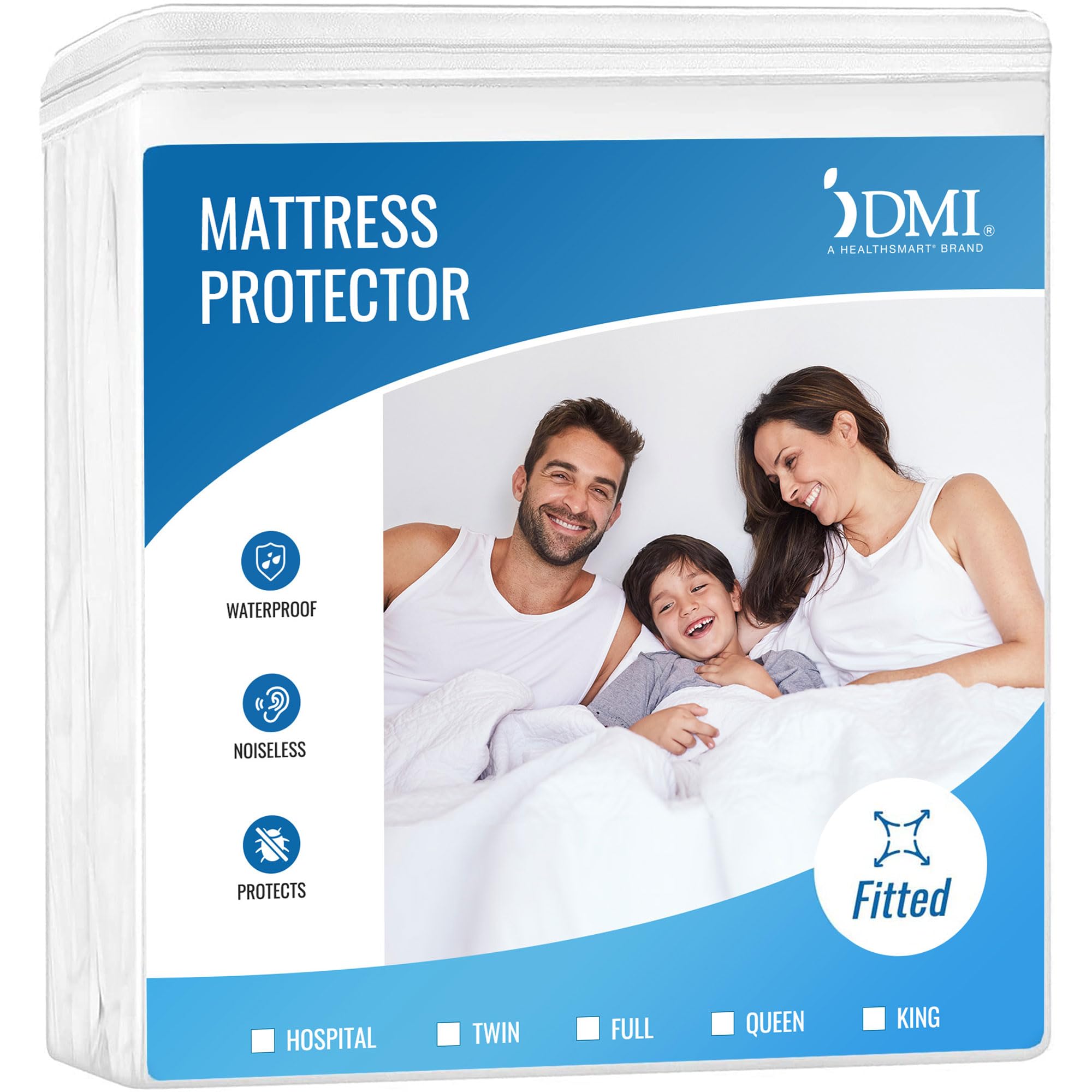 DMI Queen Size Waterproof Mattress Protector - Fitted, Noiseless Mattress Cover, Soft and Breathable, 60" x 80"x 15", White