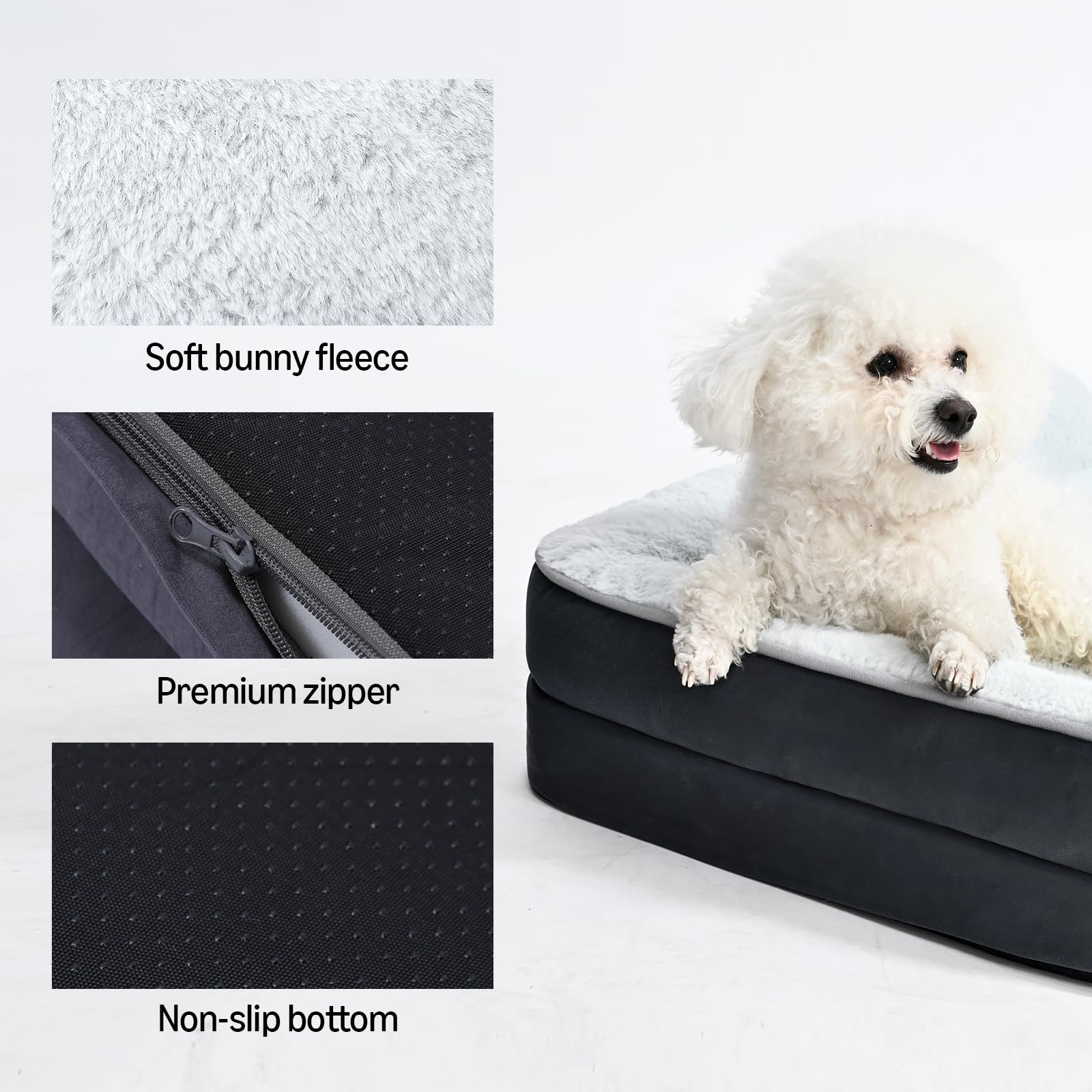 Amazon Basics Washable L-Shaped Dog Bed for Large Dogs, Anti-Slip Pet Sofa Bed for Indoor Dogs, Crate Bed, 42x30x8 Inches, Gray, Large
