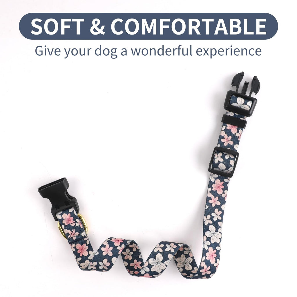 QQPETS Adjustable Soft Dog Collar: Print Flower Pink Multicolor Cute Patterns for XS Small Medium Large Pet Girl Boy Puppy Walking Running Training