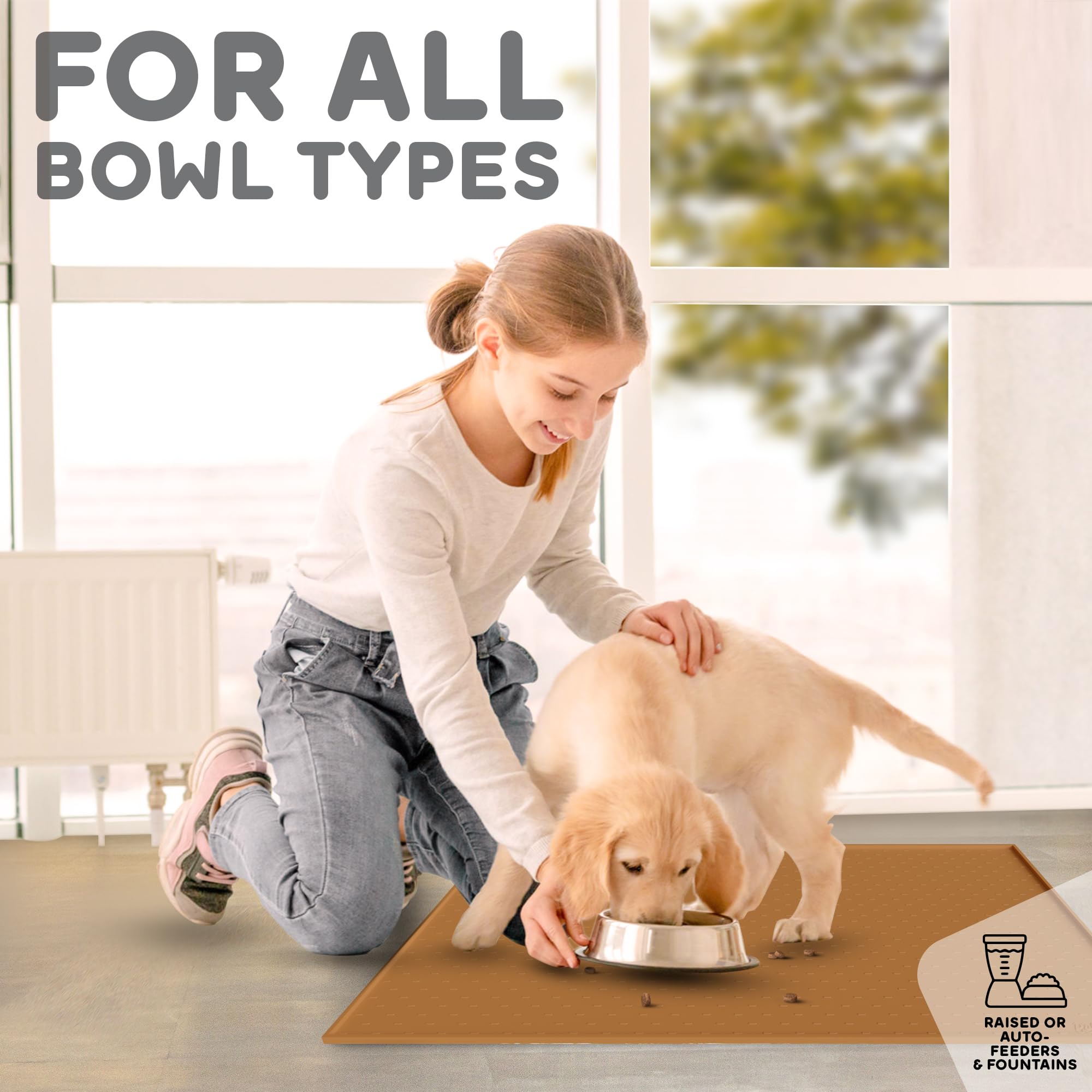 PetHappily Dog Food Mat - Raised Edges Dogs Mat for Food and Water Prevent Spill, Waterproof Cat Food Mats Protect Floors, Easy Clean Dog Bowl Mats for Food and Water, Silicone Pet Food Tray