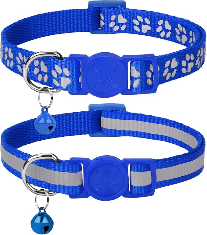 Taglory 2 Pack Reflective Breakaway Cat Collar with Bell, Sky Blue