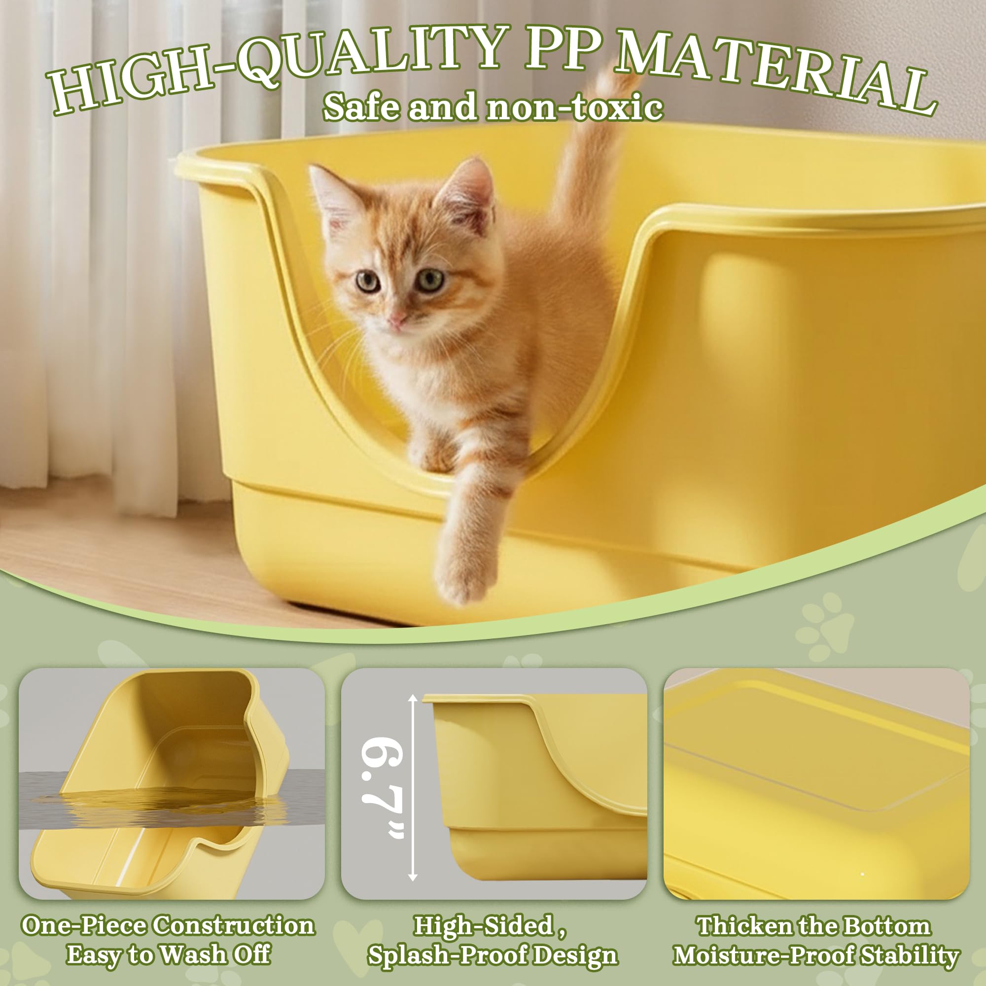 Tehoao Low Entry Small Litter Box for Kittens, Kitty Plastic Litter Boxes, Open Top, Anti-Splash High Sided Litter Tray Pan for Medium Pets, Puppy, Easy to Clean, 15.7" L*11.8" W*6.7" H (Grey)
