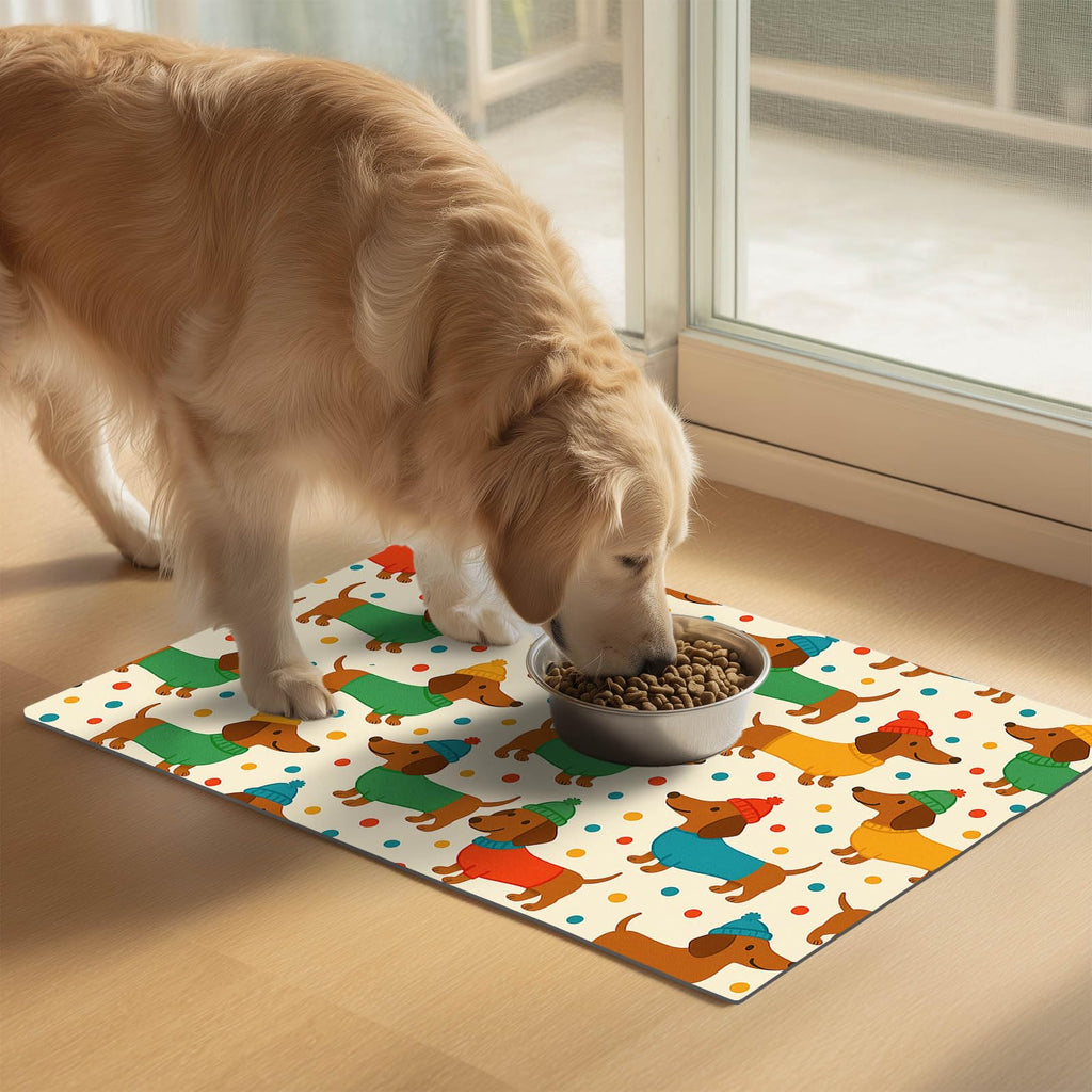 HOMETITUTE Dog Food Mat Dachshund Print Feeding Pad 24 x 16 Inch