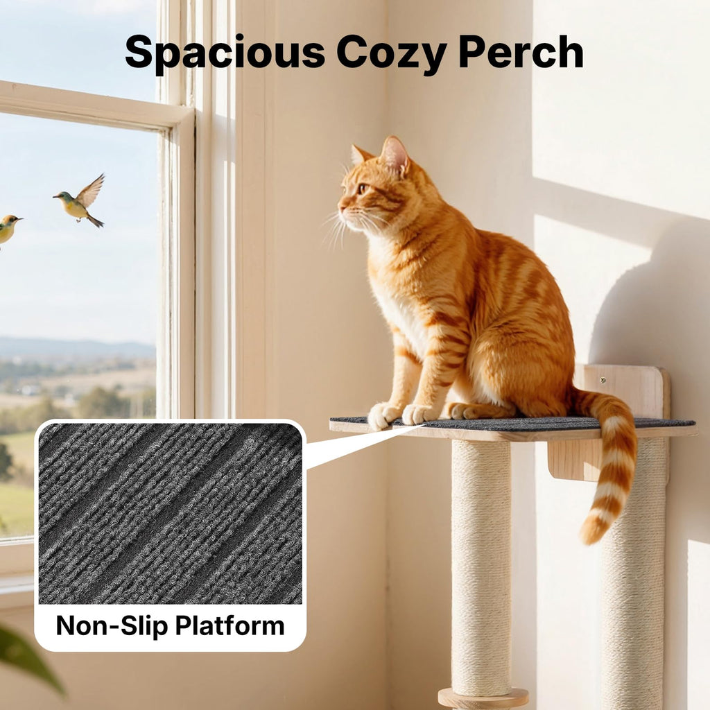 Veehoo Cat Wall Shelves, 28.3" Cat Wall Furniture with Scratcher