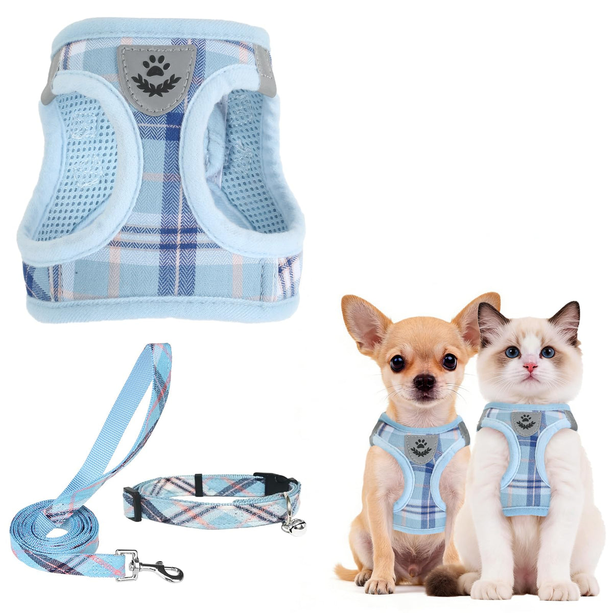 PUPTECK Christmas Dog Harness, Collar and Leash Set No Pull for Small Sized