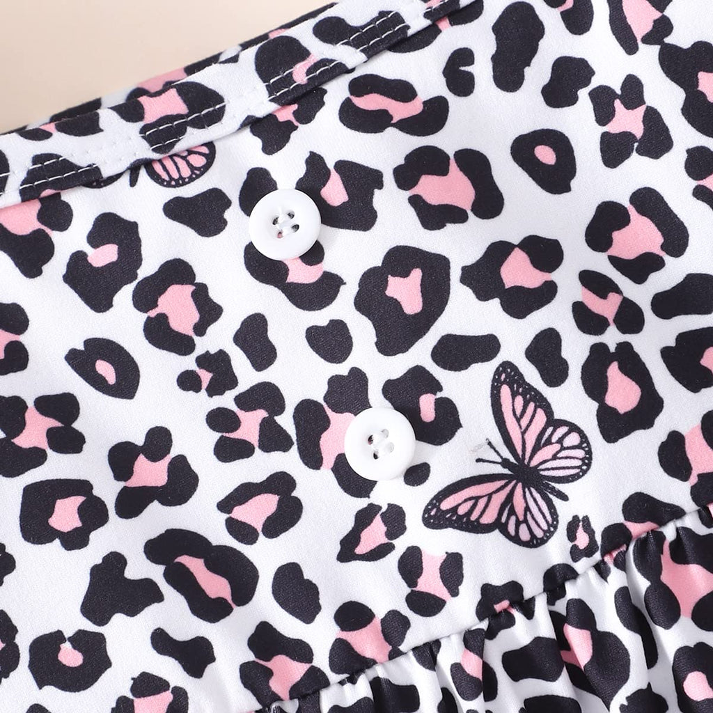Popshion Girl's Summer 2 Piece Leopard Outfits Flutter Sleeve Butterfly Tank Top and and Cute Summer Short Set Toddler Clothing Set Size 4t/6657
