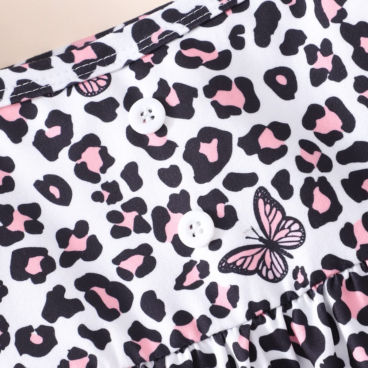 Popshion Girl's Summer 2 Piece Leopard Outfits Flutter Sleeve Butterfly Tank Top and and Cute Summer Short Set Toddler Clothing Set Size 4t/6657