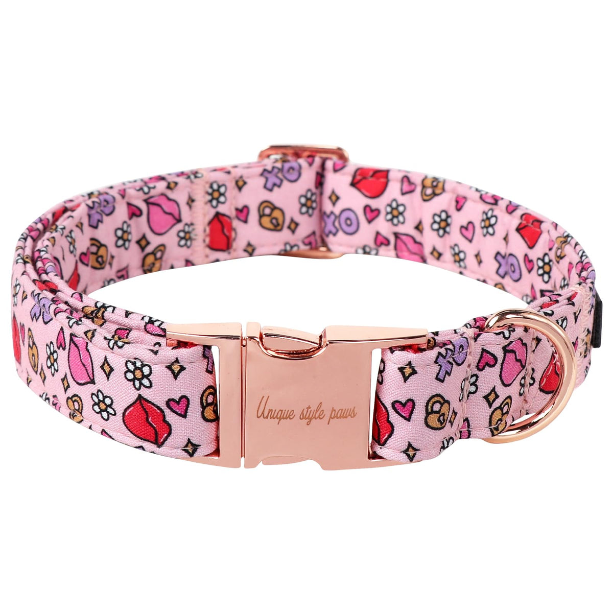 Unique Style Paws Pink Rose Collar Metal Buckle Dog Collar Flower Gift Durable Cute Collar for Small, Medium, Large Dogs