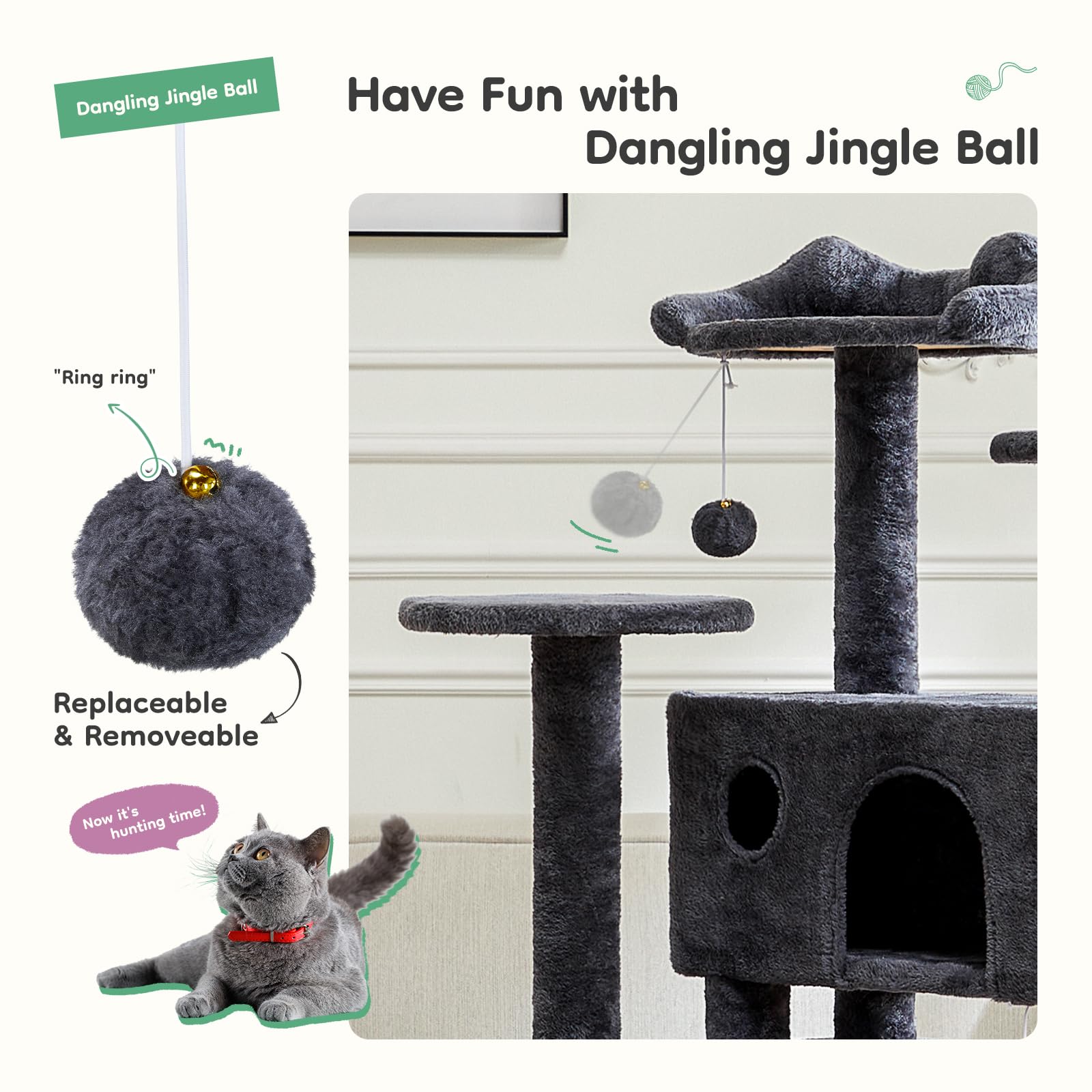 DUMOS 54 Inch Cat Tree Tower with Scratching Posts, Indoor Use