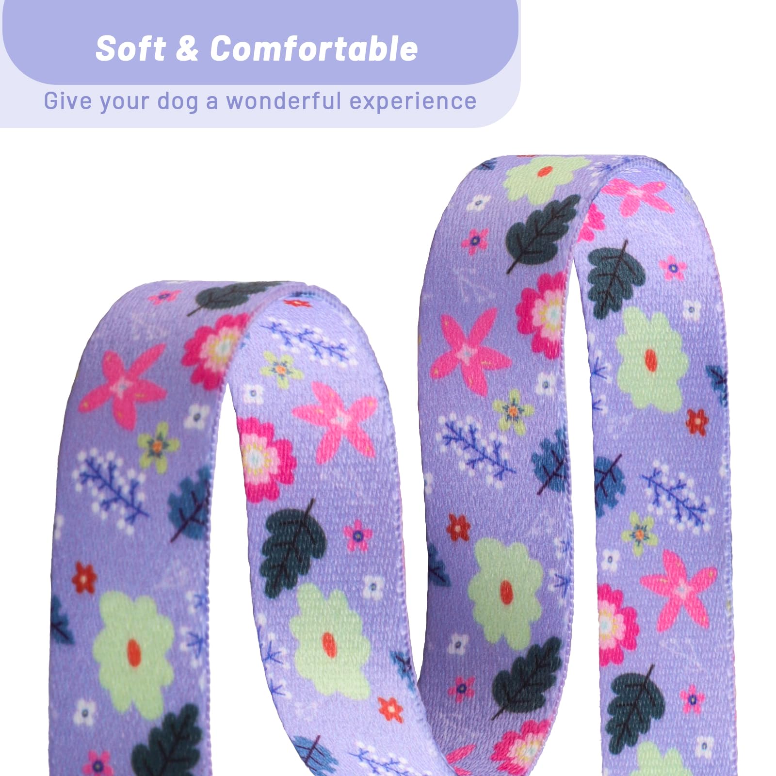 QQPETS Adjustable Soft Dog Collar: Print Flower Pink Multicolor Cute Patterns for XS Small Medium Large Pet Girl Boy Puppy Walking Running Training