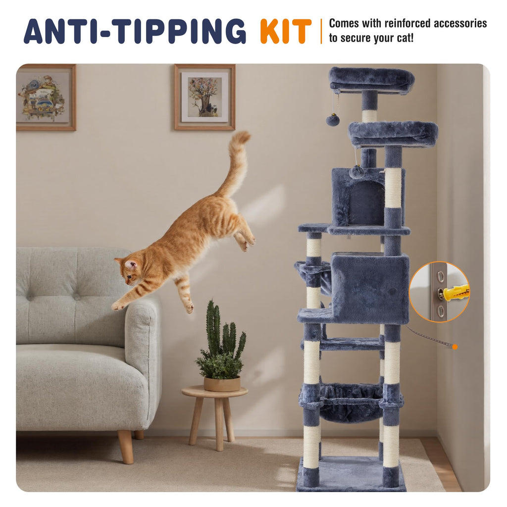 Aidoly 71 Inch Large Cat Tree Tower with Sisal Scratching Post