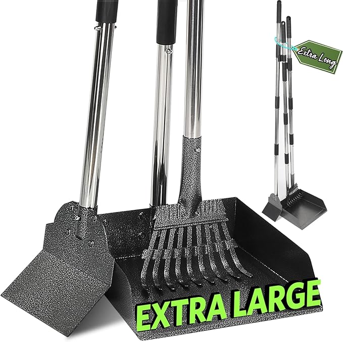 T2Y Dog Pooper Scooper for Multi-Dog Family, Long Handle Rake & Large Tray
