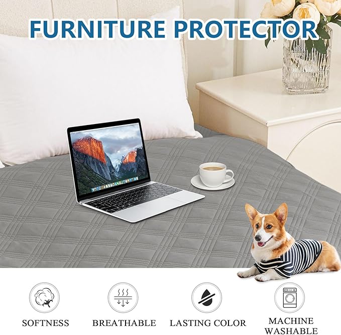 hyha Waterproof Dog Blanket, Reversible Pet Bed Blanket, Soft Sofa Couch Cover for Dogs Washable, Waterproof Pet Couch Covers for Sofa Puppy Cats Furniture Protector(40"x80", Grey/Light Grey)
