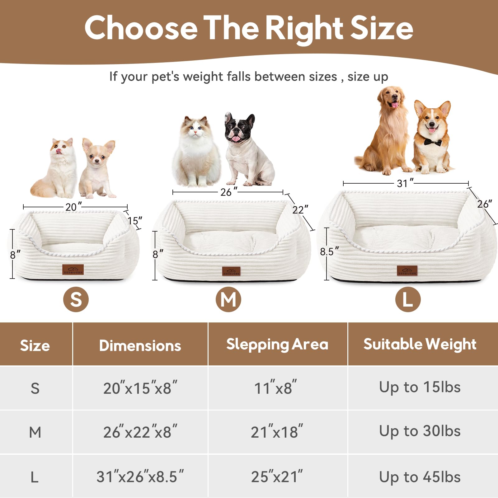 Zerbuger Orthopedic Dog Bed for Medium Dogs,Dog Sofa Beds Supportive Foam Pet Couch Bed with Removable Washable Mat and Nonskid Bottom (Medium, Cream)