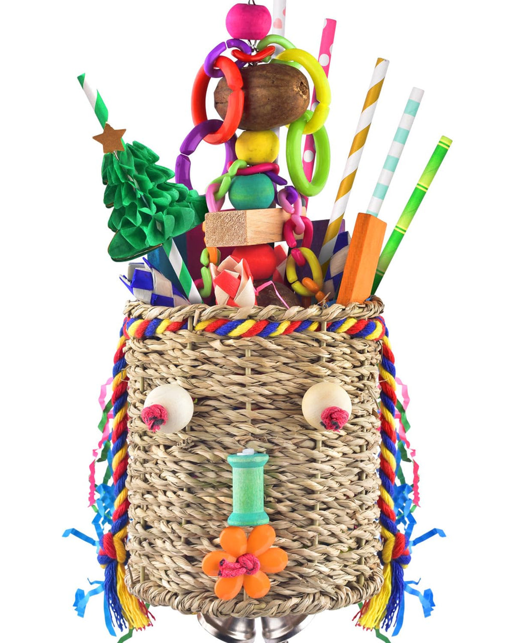 KATUMO Bird Toys, Parrot Grass Basket and Shredding Foraging for Parakeets, Cockatiels, Conures, Small and Medium Bird Cage Accessories