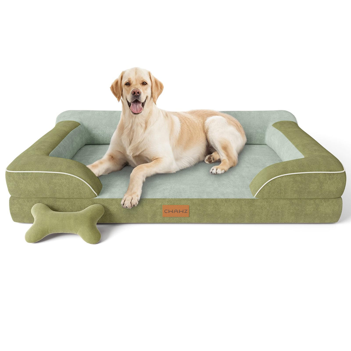 CWAWZ Extra Large Dog Bed, Orthopedic Dog Beds with Cooling Gel Memory Foam, Waterproof XL Pet Bed with Removable Washable Cover, 42" Pet Sofa Couch Dutch Velvet with Bone Toy, Brown