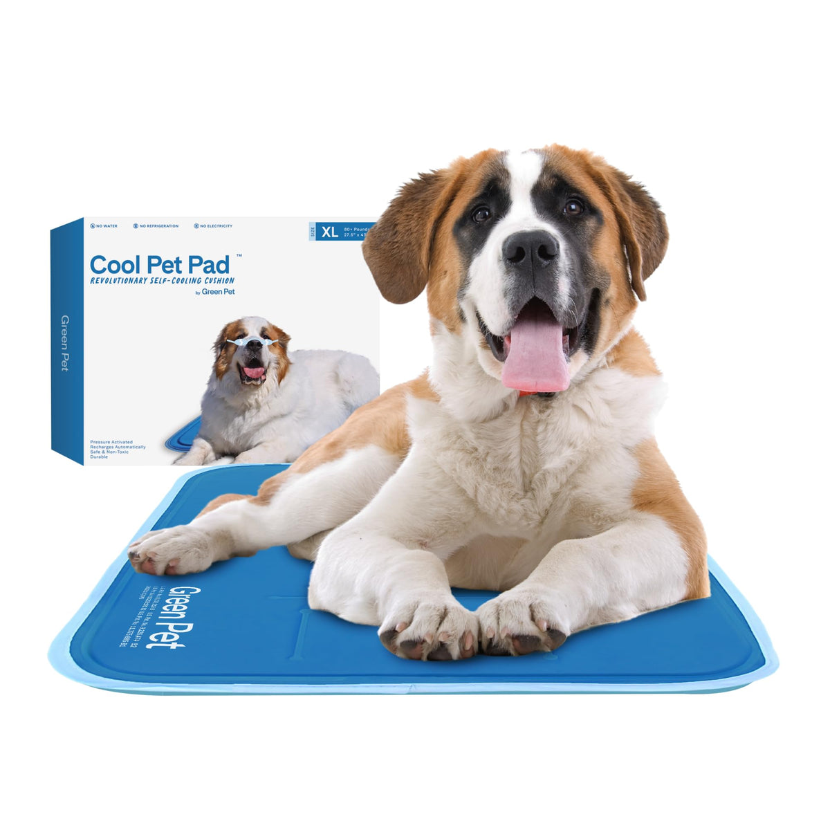 The Green Pet Shop Cool Pet Pad - Medium, Blue - Self-Cooling, Pressure Activated Mat for Dogs & Cats from 21-45 lbs - Non-Toxic Gel, No Water Needed