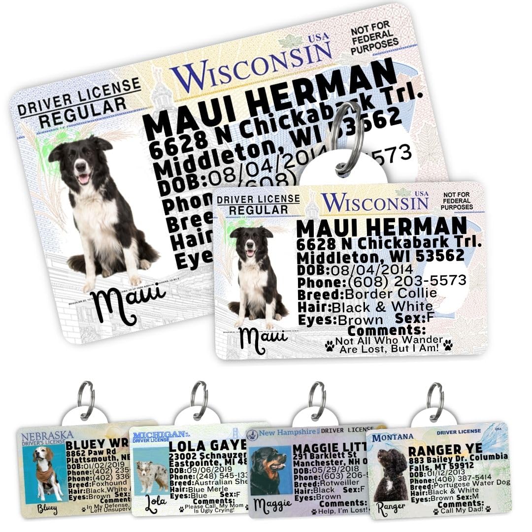 Dog Tags Personalized, Dog ID License Tag for Pets (Arizona, Wallet Card)