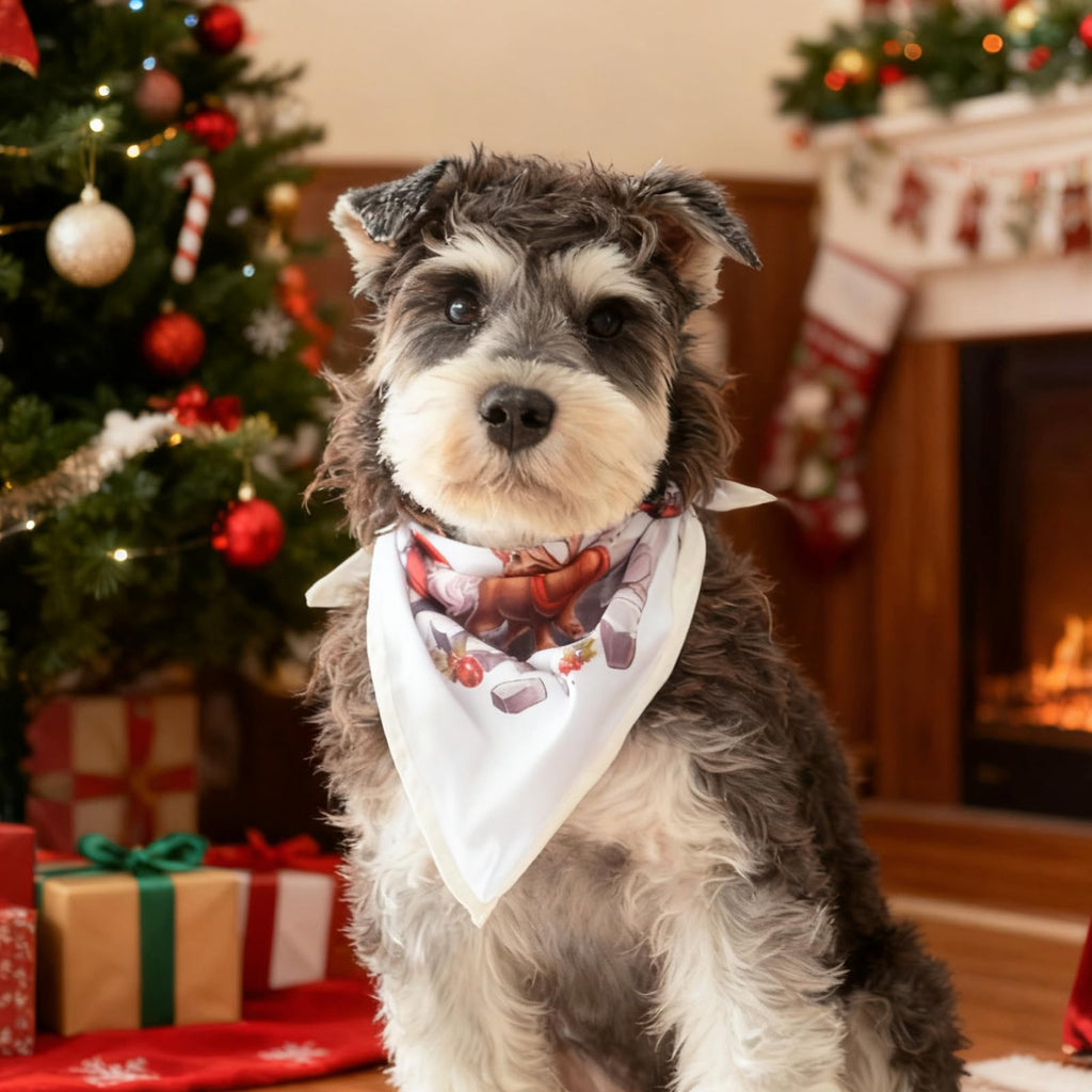 PAPIAMEN Christmas Dog Bandanas,Reflective Dog Bandana for Night Safety,Adjustable Santa Claus Dog Scarf Triangle Boy and Girl Pet Scarves for Medium Dogs,White,M