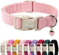 Cute Corduroy Dog Collar - Pink Adjustable Dog Collars for Medium Dogs 25-50lbs, Fade-Proof with Secure Snap & Little Charm, Christmas Birthday Gift, M