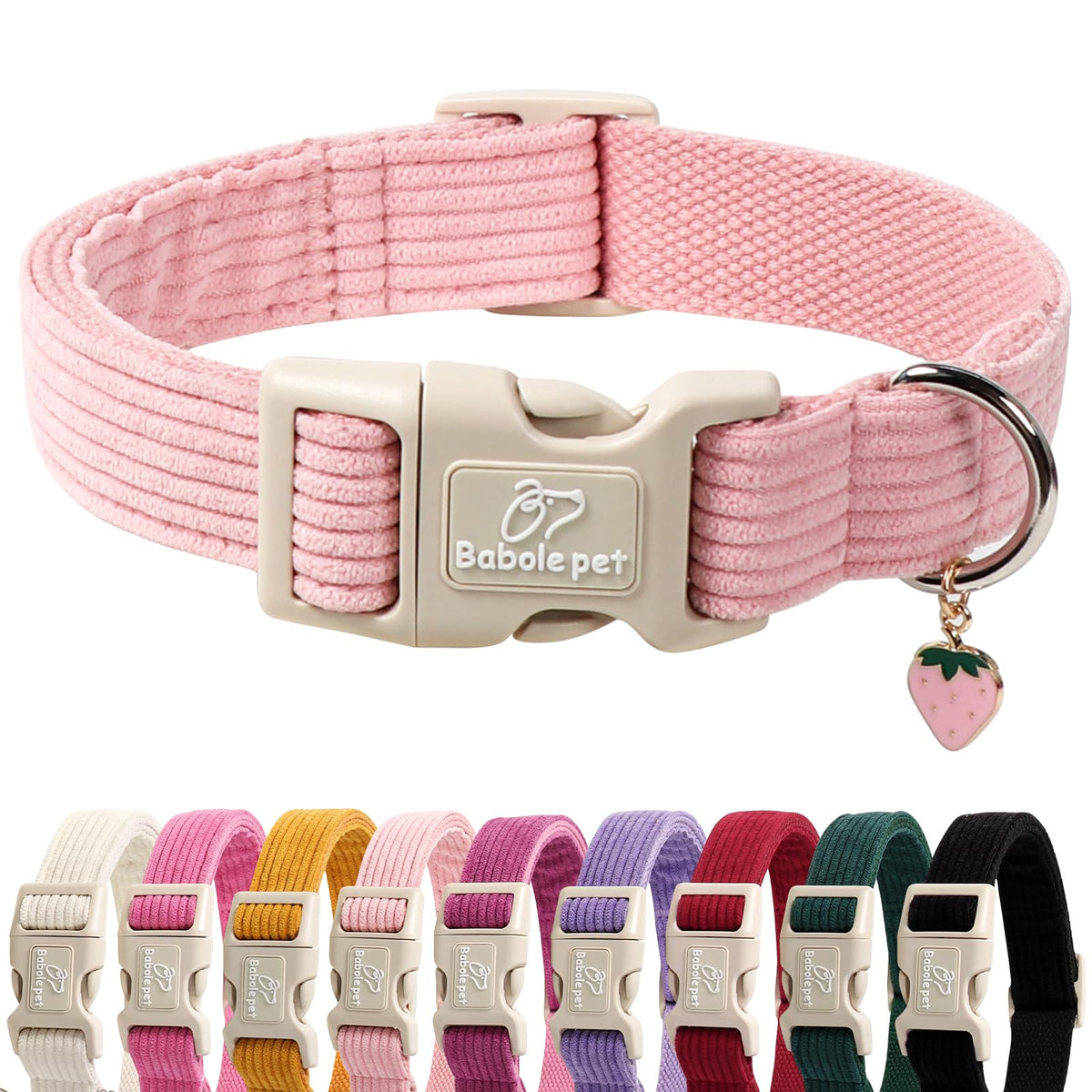 Babole Pet Nylon Dog Collar - Adjustable Rose Red Soft Webbing Dog Collars for Small Medium Large Dogs Boy Girl Puppy Collar with Safety Metal Buckle M