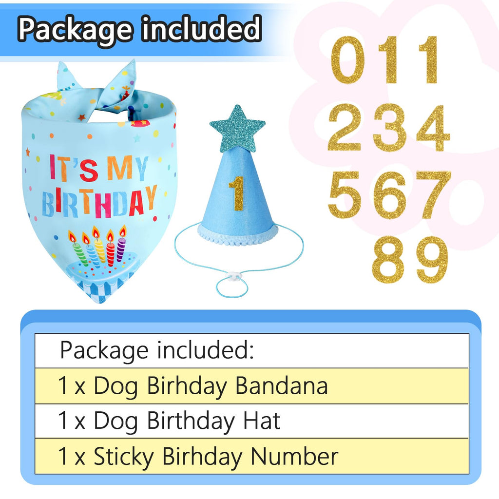 Agroon Blue Dog Birthday Set with Hat Bandana Numbers for Pet Puppy Boy