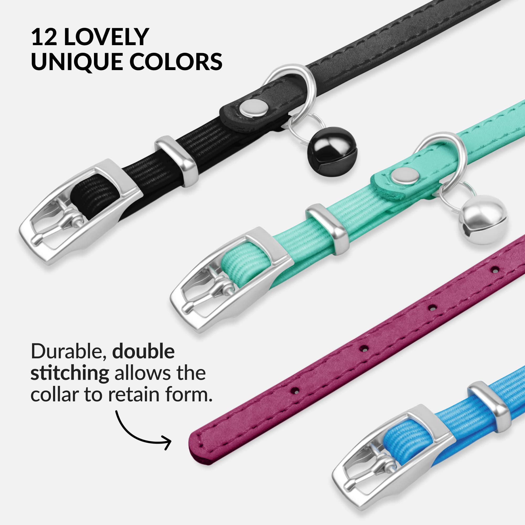 Soft Leather Cat Collar with Safety Elastic Strap - Pink