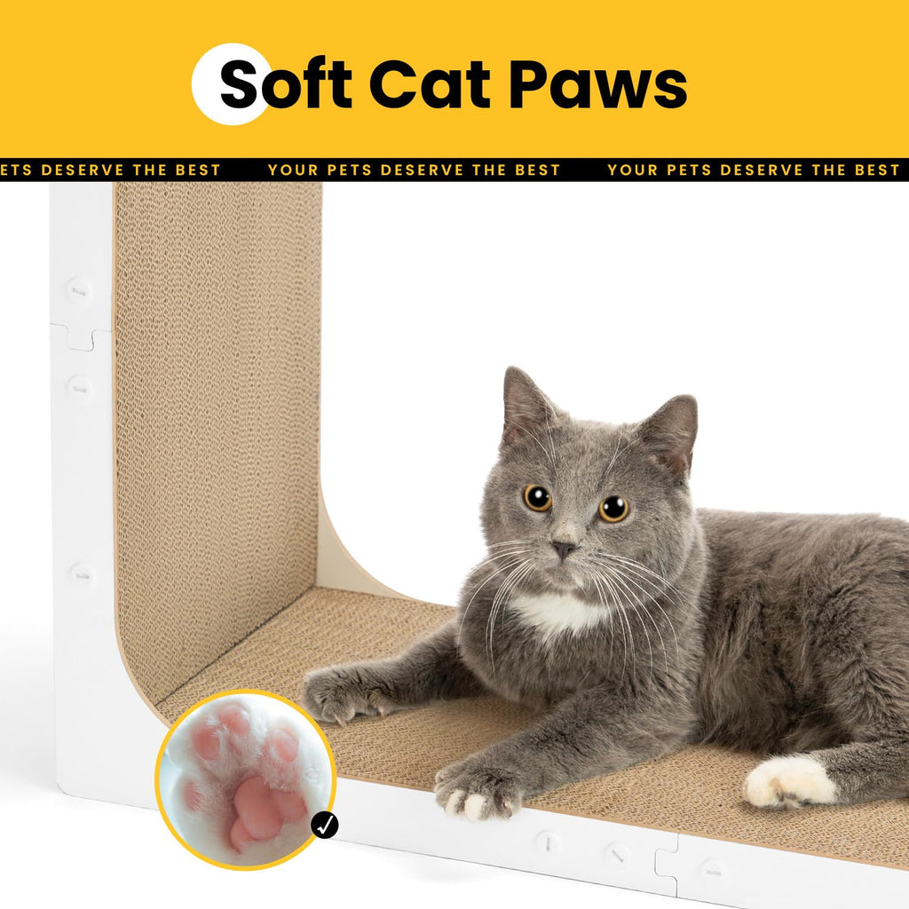 Conlun Cardboard Cat Scratcher, 23" L-Shaped Scratch Pad, Vertical Wall-Leaning Scratching Board to Protect Furniture for Indoor Cats, White