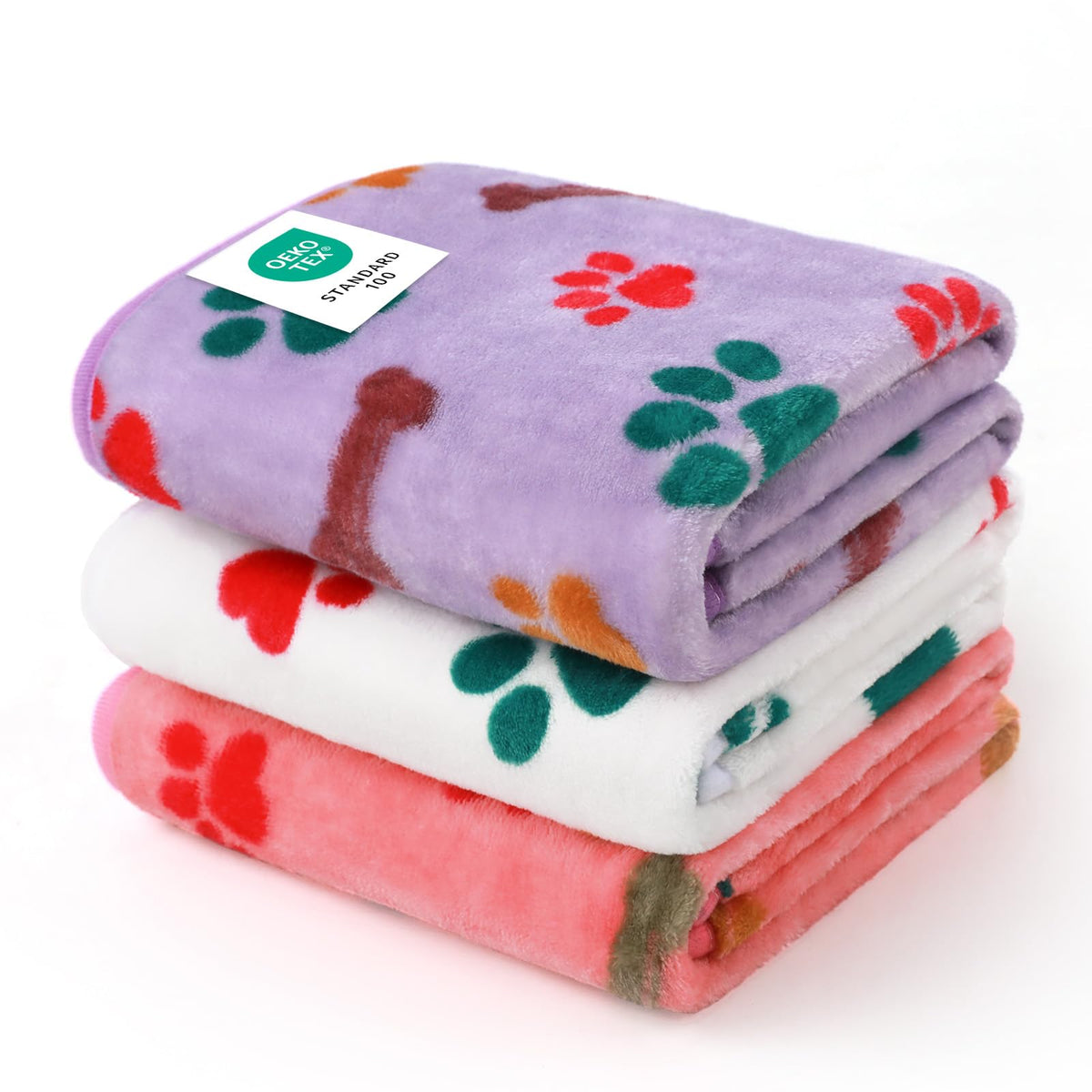 Luciphia 1 Pack 3 Blankets Fluffy Premium Fleece Pet Blanket Flannel Paw Printed Throw for Dog Cat(Medium 30x20'', Grey/Brown/Blue)