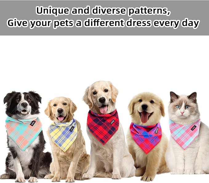 Gofshy Spring Dog Bandana Small-Dog Scarf Vibrant Color Pink Green Plaid Printing Adjustable Bib Handkerchief Accessories for Small Dogs Cats (S)