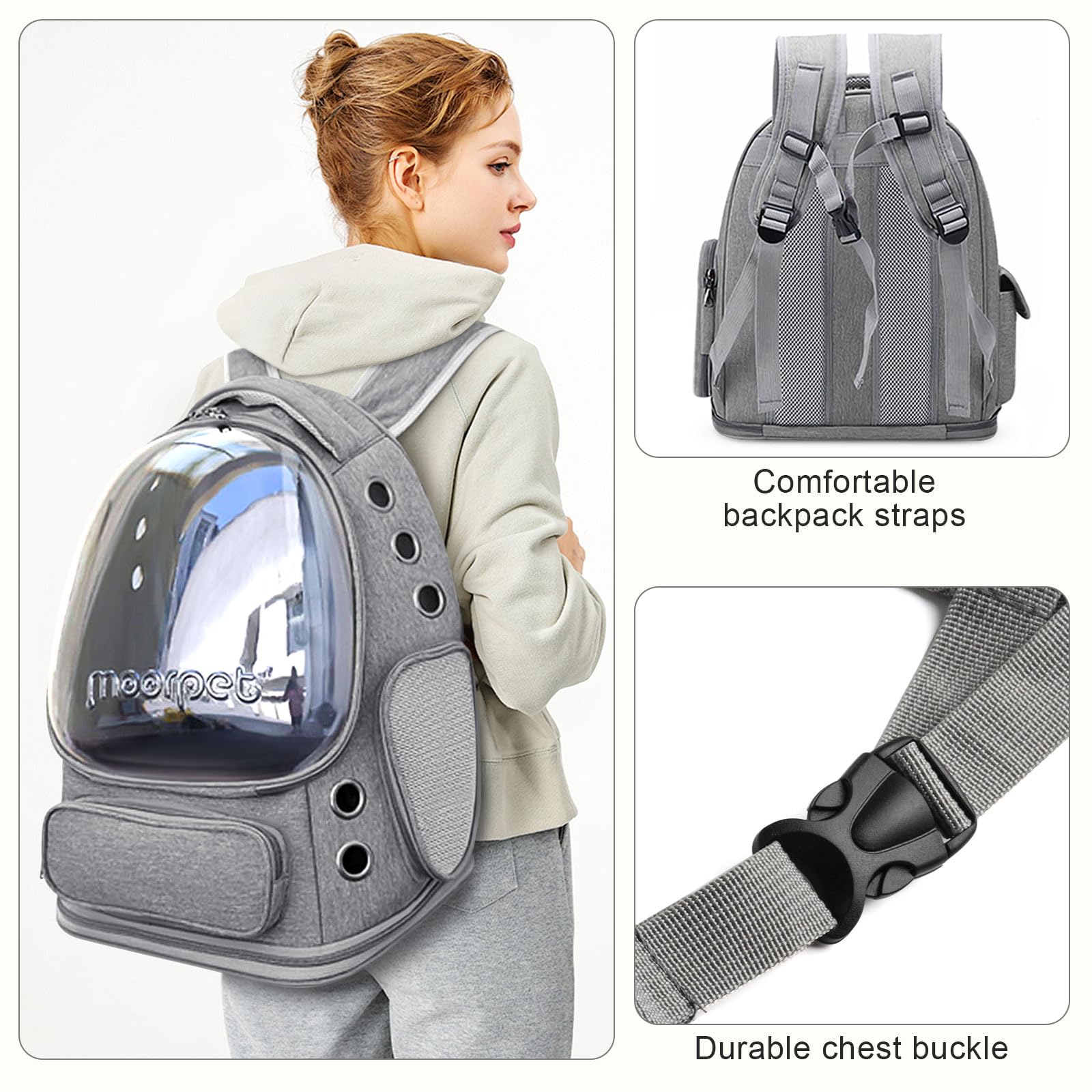 Cat Backpack Carrier, Breathable Cat Bubble Backpack Large Space Cat Carrier Backpack for Kitty Small Dog, Foldable Airline Approved Cats Backpack, Transparent Pet Travel Backpack Up to 20 lbs (Grey)