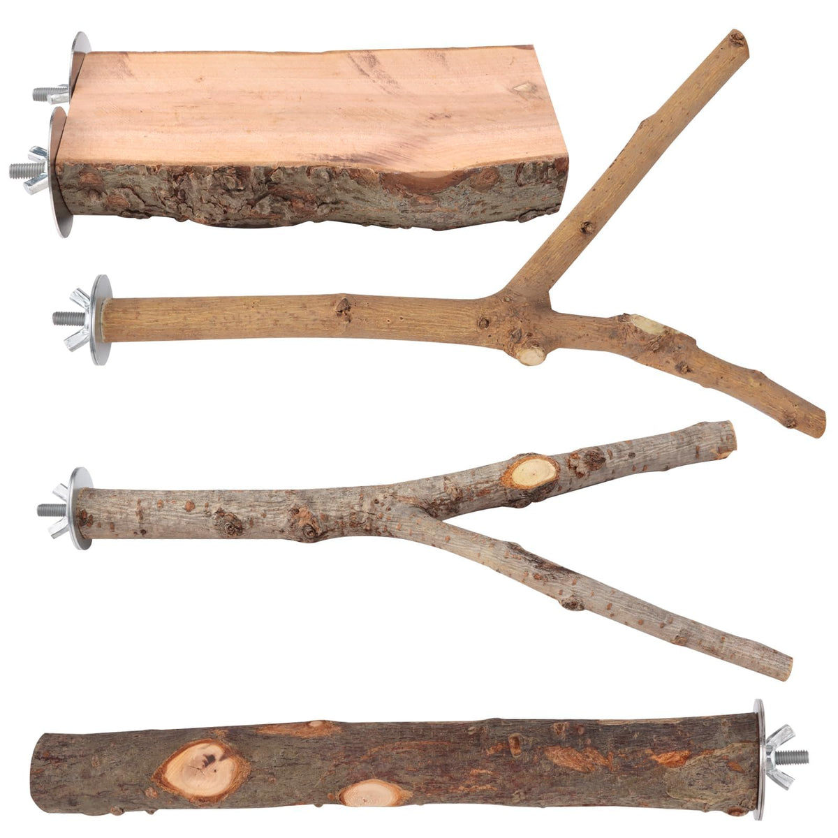 BILLIOTEAM 4 Pack Natural Wood Bird Perch Set for Parakeet Cage