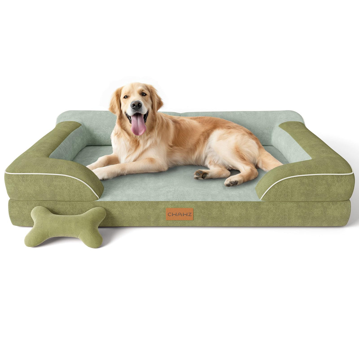 CWAWZ Extra Large Dog Bed, Orthopedic Dog Beds with Cooling Gel Memory Foam, Waterproof XL Pet Bed with Removable Washable Cover, 42" Pet Sofa Couch Dutch Velvet with Bone Toy, Brown