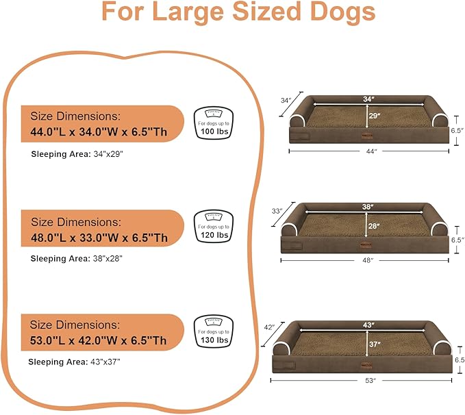 NANUYA Orthopedic Dog Bed for Jumbo Dogs, 48 x 33 Inch, Dark Coffee