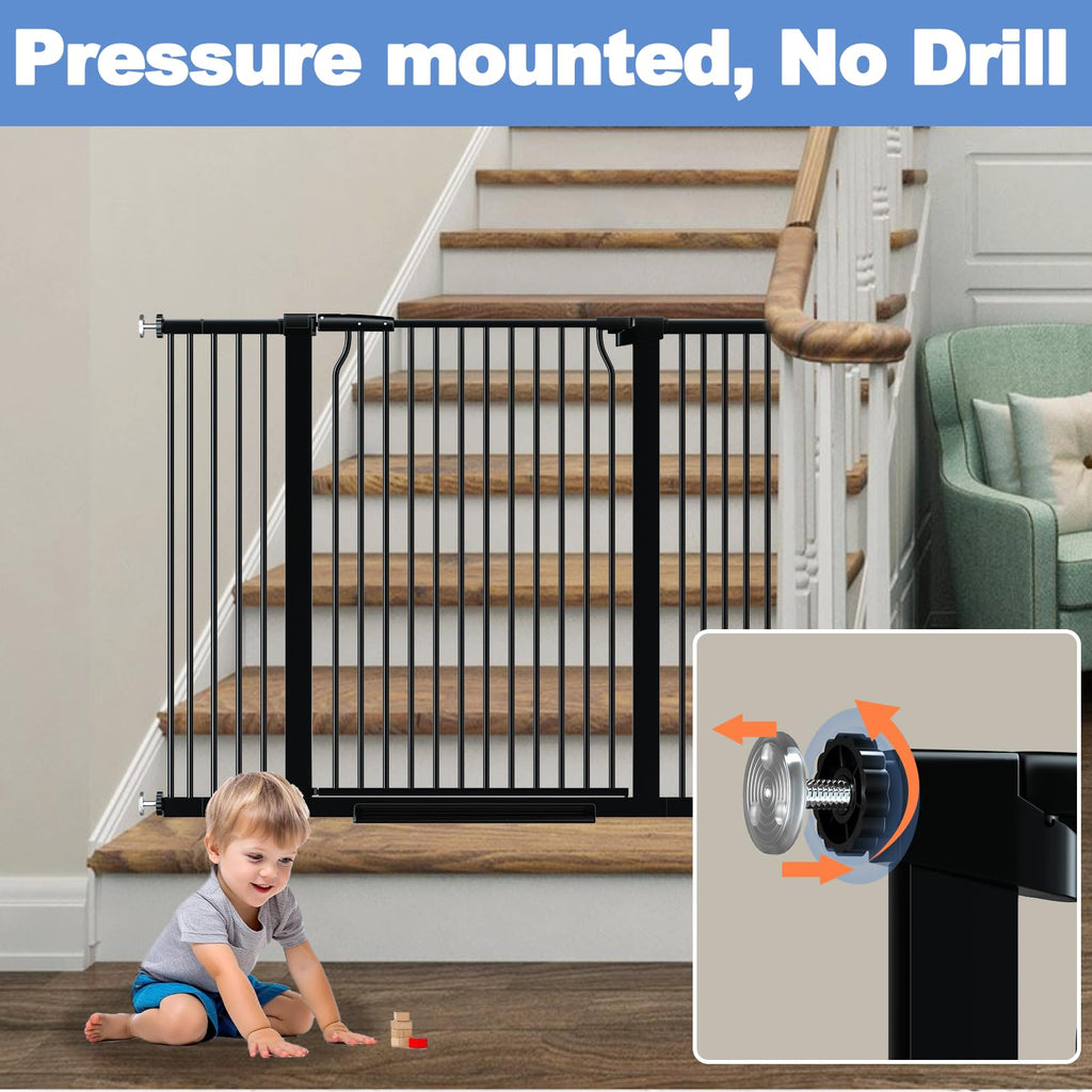 flower frail 40.5" Extra Tall Baby Gate for Stairs, 29.5"-40.5" Extra Wide Dog Gate Indoor for The House, Auto Close Pressure Mounted Safety Child Toddler Gate, Pet Gate for Doorways Kitchen, Black
