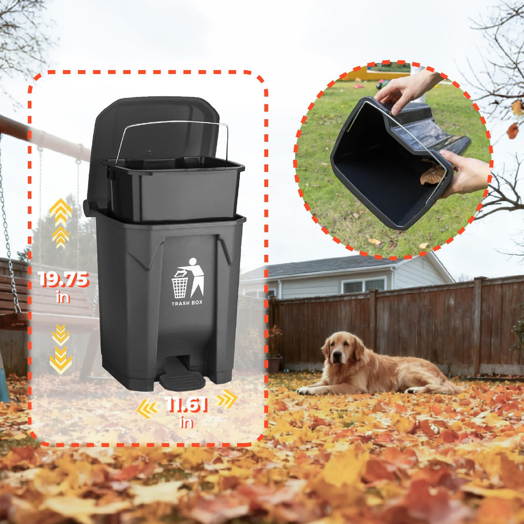 AXINCANAAN 20L Dog Poop Trash Can Outside with Pooper Scooper, Inner Bucket, Stainless Steel Dustpan, Rake & Shovel, Waste Bags for Dog Poop Disposal