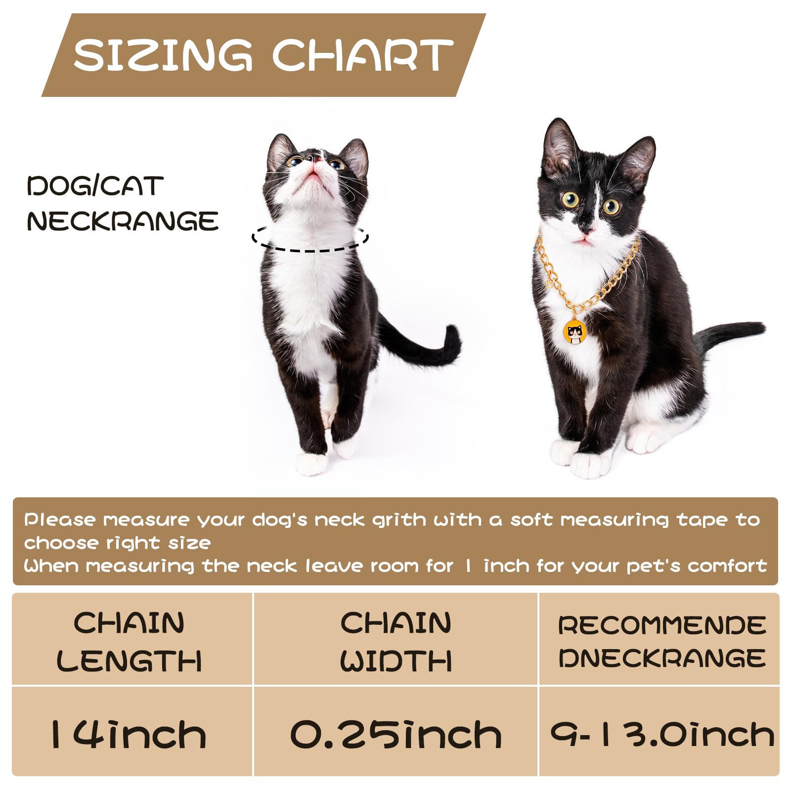 HOWWFALY Dog Collar and Cat Chain Necklace Stainless Steel Adjustable 18K Gold Heart-Shaped Necklace for Small Pets Cats Kitten Puppy (Gold, 13.7 inch)