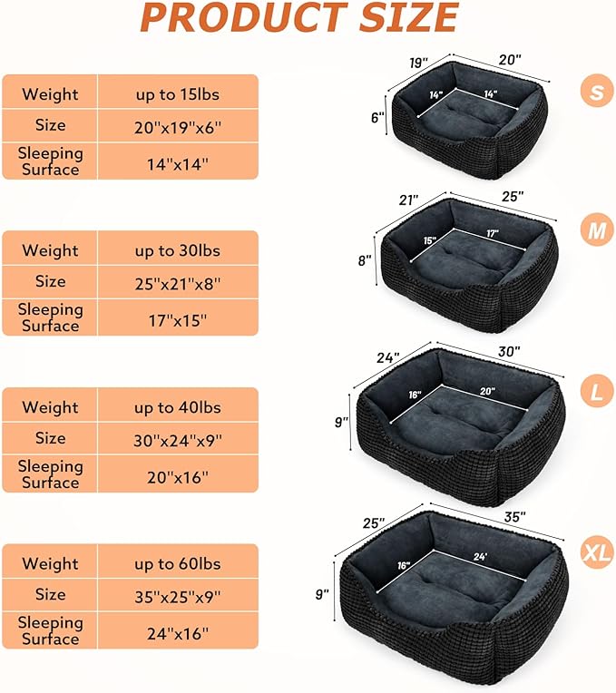 MIXJOY Dog Beds for Medium Dogs Washable, Rectangle Pet Bed Medium Size Dog, Orthopedic Sleeping Pet Sofa Bed, Soft Calming Cat Beds for Indoor Cats, Anti-Slip Bottom with Multiple Size