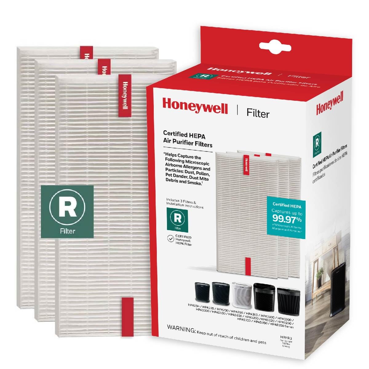 Honeywell HEPA Air Purifier Filter R, 2-Pk for HPA 100/200/300 5000 Series