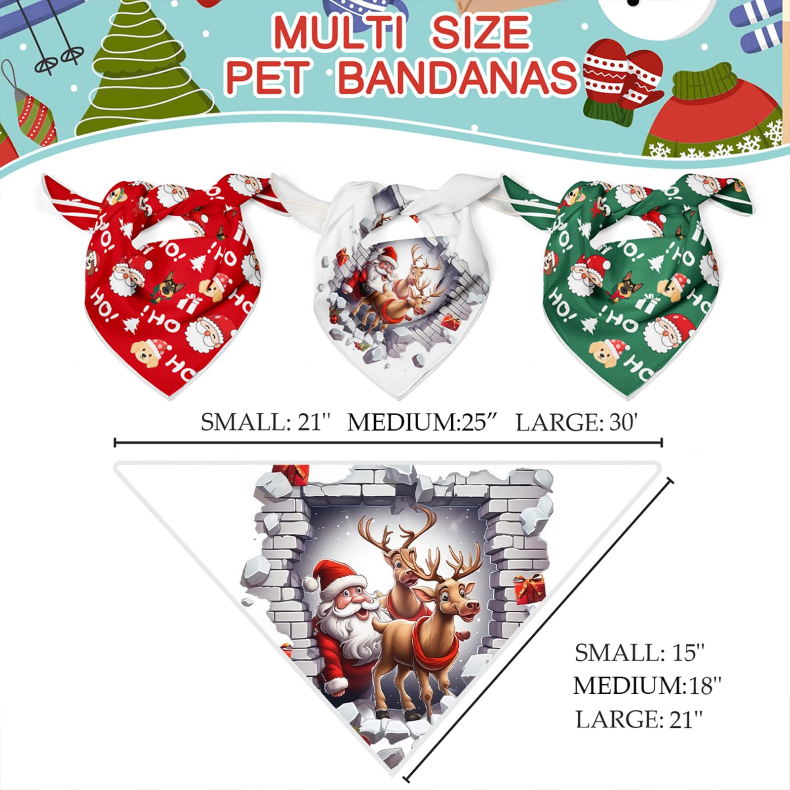 PAPIAMEN Christmas Dog Bandanas,Reflective Dog Bandana for Night Safety,Adjustable Santa Claus Dog Scarf Triangle Boy and Girl Pet Scarves for Medium Dogs,White,M